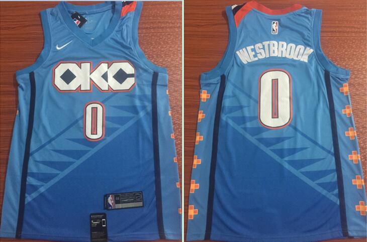 Men Oklahoma City Thunder #0 Westbrook Blue City Edition Game Nike NBA Jerseys